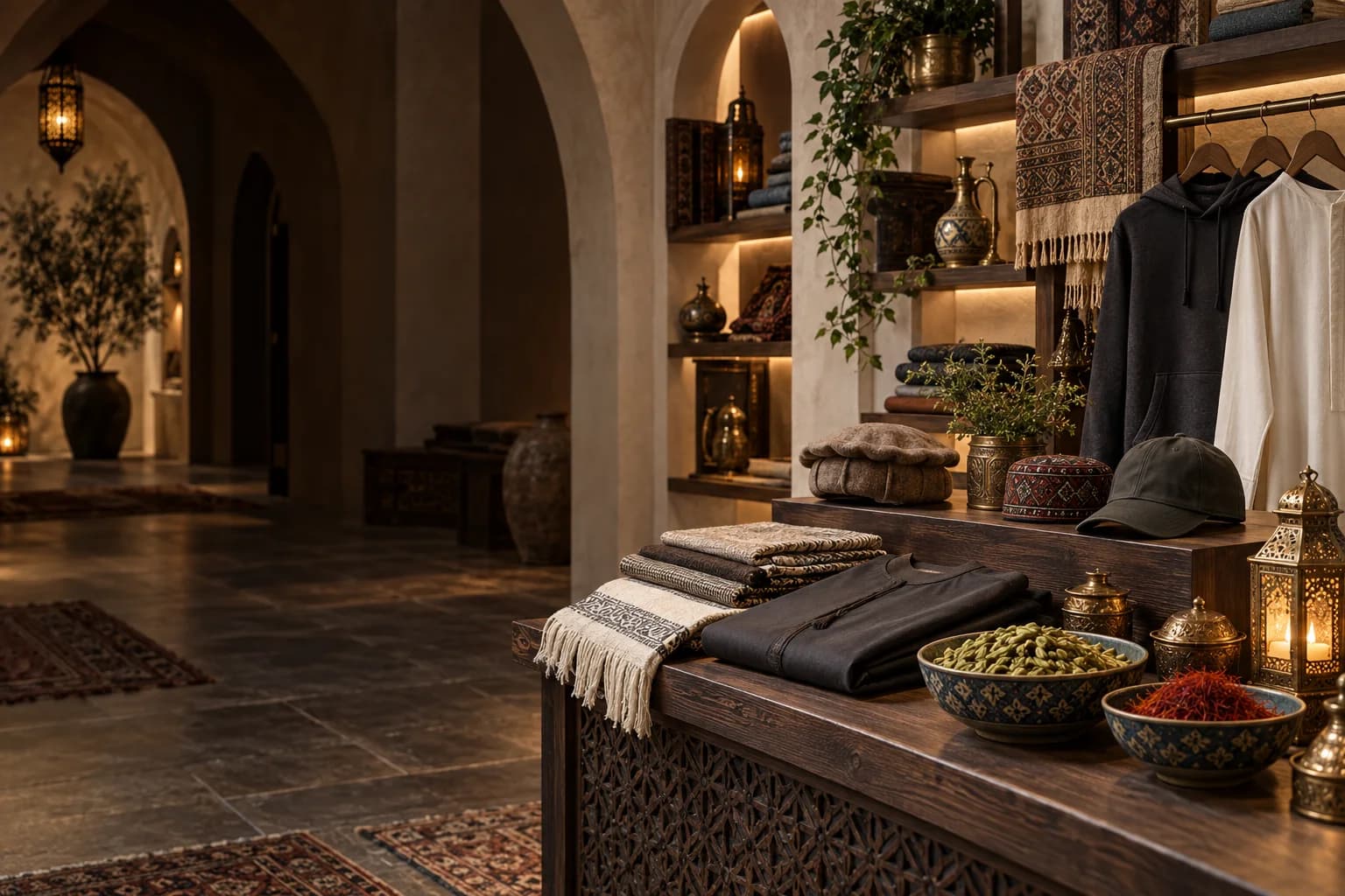 Illustrative Hakeem Market collection of spices, clothing and heritage pieces