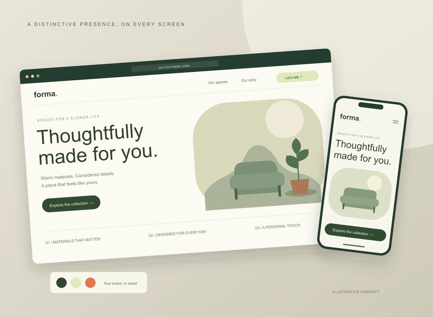 Illustrative desktop and mobile website design